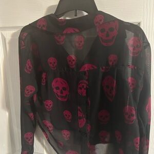 Last Kiss Black and Pink Skull Top